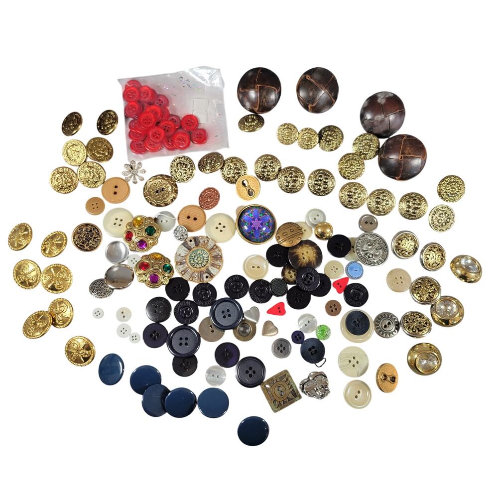 Lot of Vintage & Modern Assorted Buttons - Gold, Metal, Unique Designs